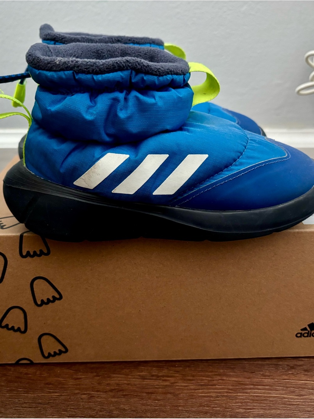 adidas Kids Bright Blue Winter Boots with Neon Pull Tabs